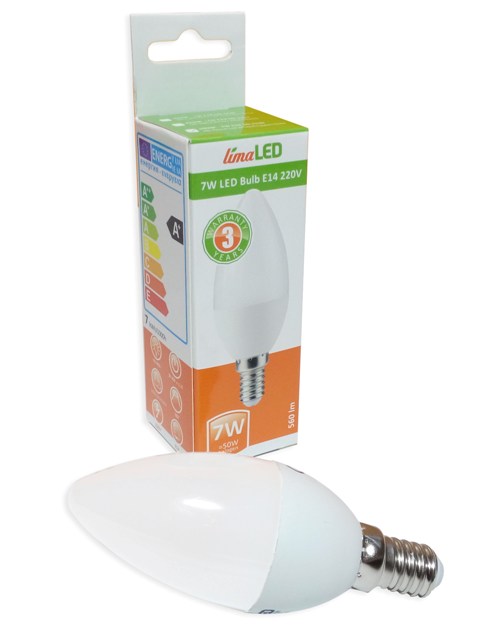 7W LED Крушка E14 -C37 6000K Студено Бяла Светлина