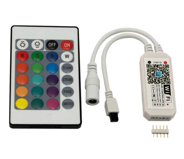 Wi-Fi RGBW/RGB+W LED Контролер 100W с IR Дистанционно управление - 24 бутона Wi-Fi RGBW/RGB+W LED Контролер 100W с IR Дистанционно управление - 24 бутона